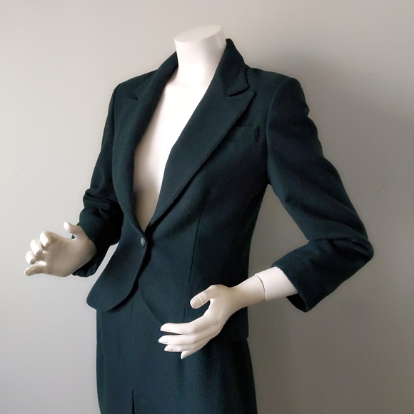 Vintage 70s Dalton Archival Forest Green A Line Wool Camel Hair Skirt Suit Set M - Picture 4 of 9